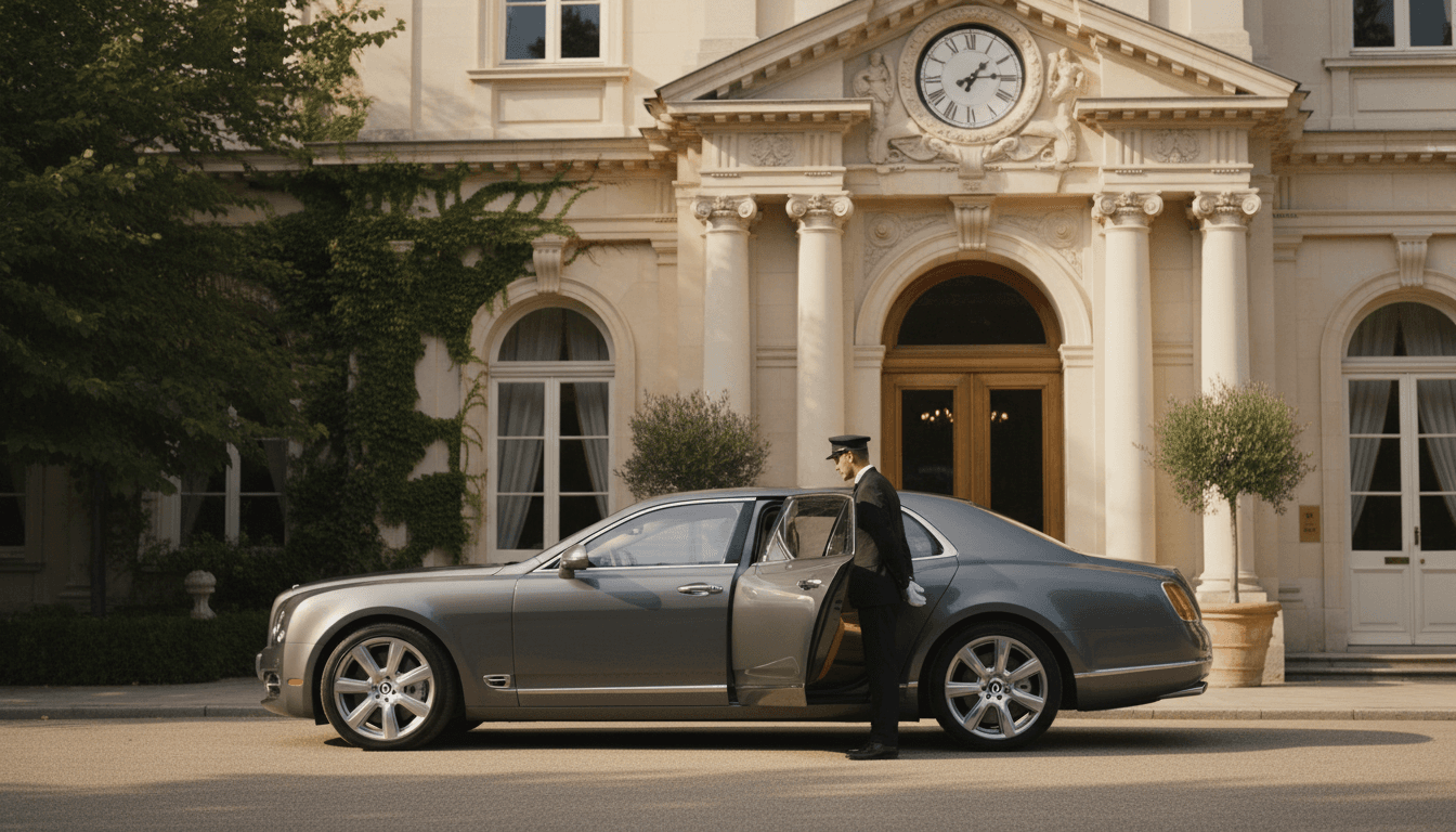Lavish Rides vehicle ready and waiting outside wedding venue