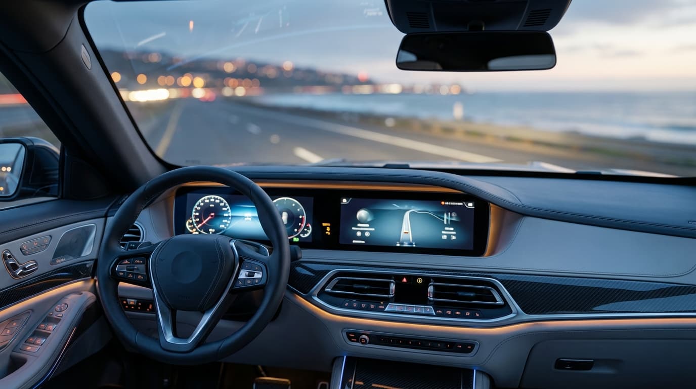 Professional chauffeur driving luxury vehicle with passenger safety priority