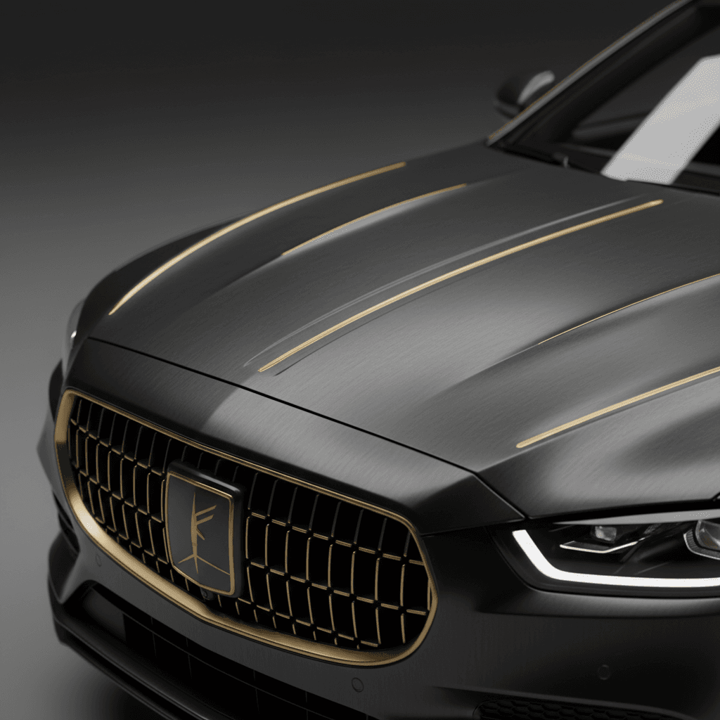 Luxury black sedan parked under professional lighting, gleaming paint and polished details